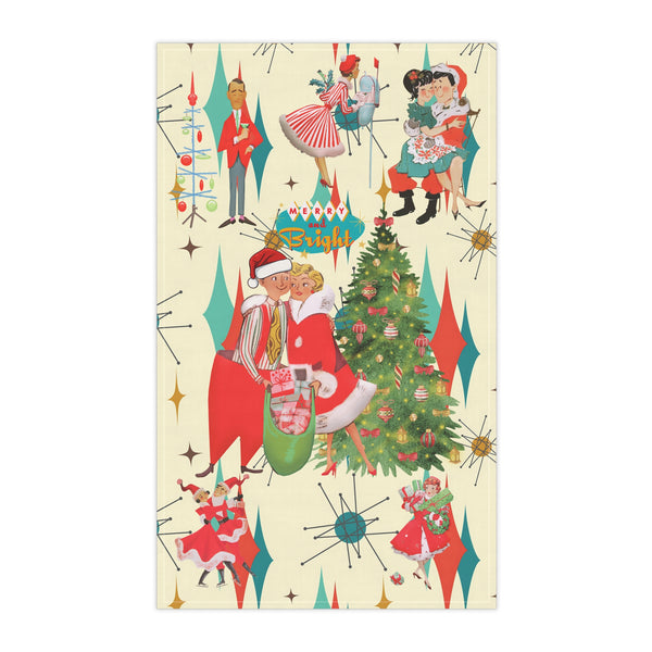 Vintage Christmas Tea Towels - Festive Holiday Decor with Retro Vintage Couples and Joyful Scenes