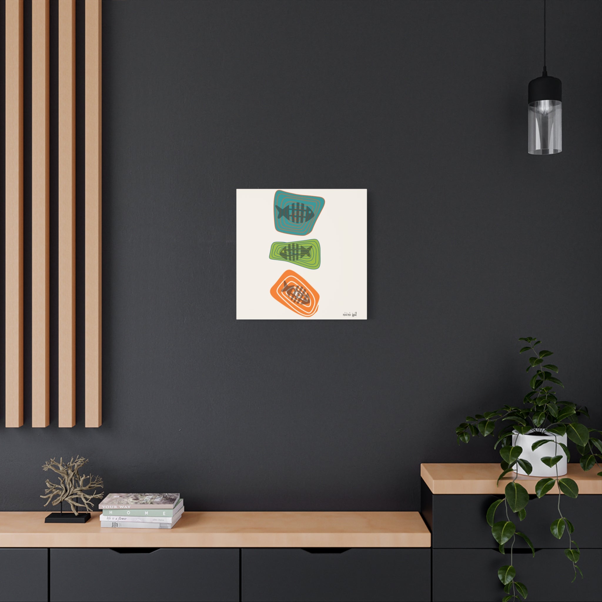 Mid Century Modern Fish Art, Colorful Abstract Fish Wall Art Canvas - Modern Home Decor - Mid Century Modern Gal