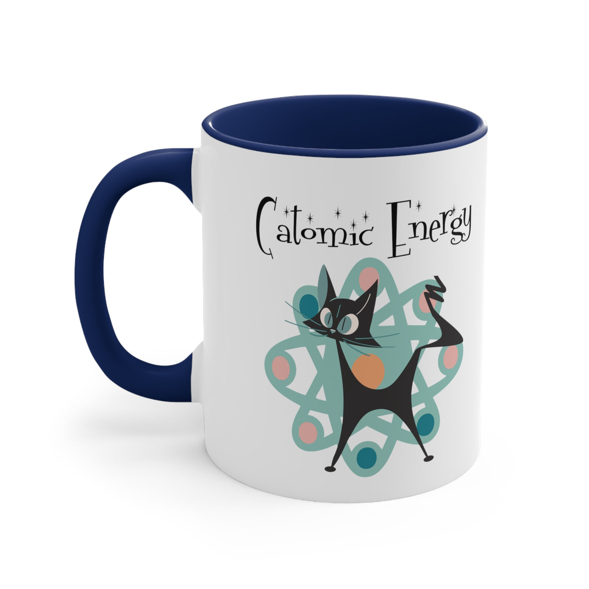 Atomic Cat Coffee Mug, Funny, Quirky Mid Century Modern Atom, Space Age Catomic Energy Coffee Lover Coffee Mug Gift - Mid Century Modern Gal