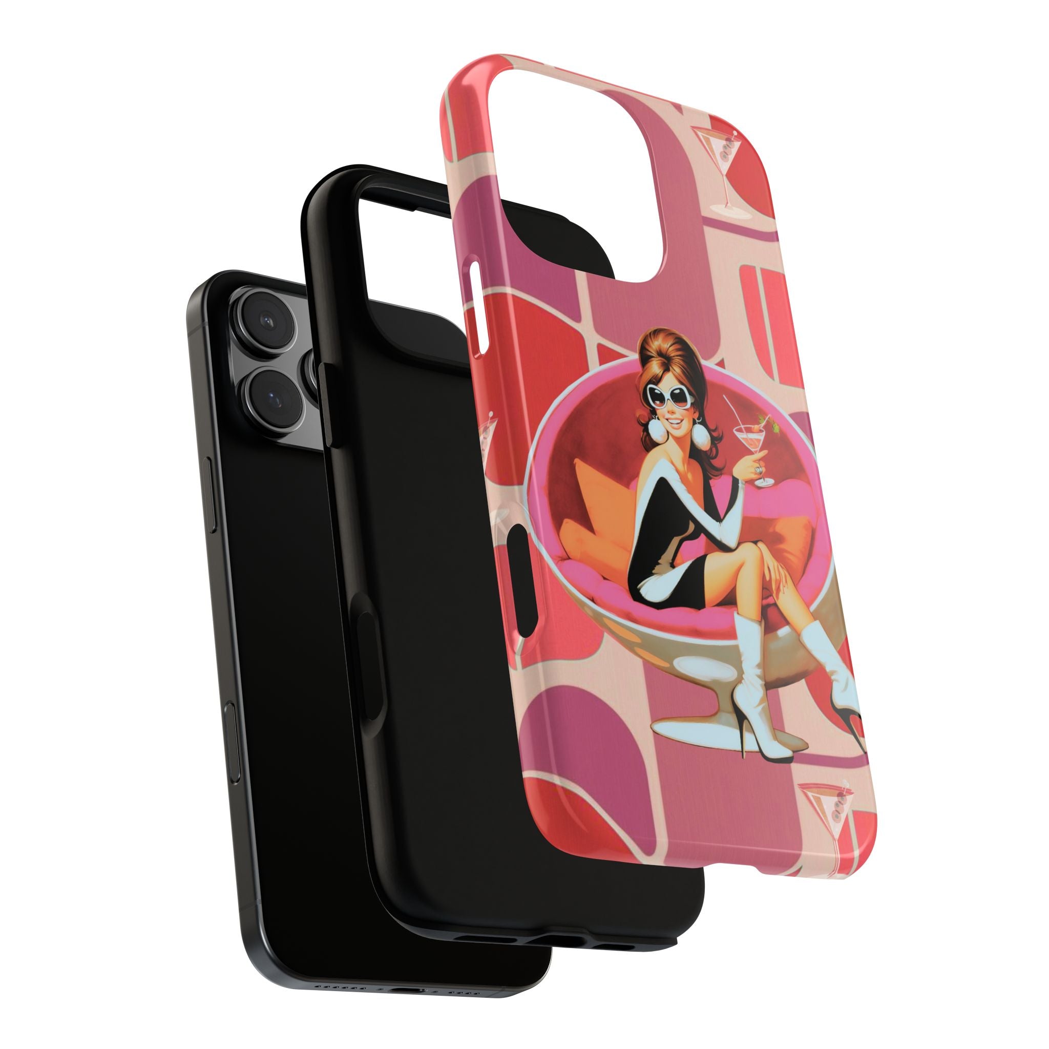 Mid Mod 60s Mod Gal, Kick Back Enjoy, Retro Chic Phone Case with Cocktail Design
