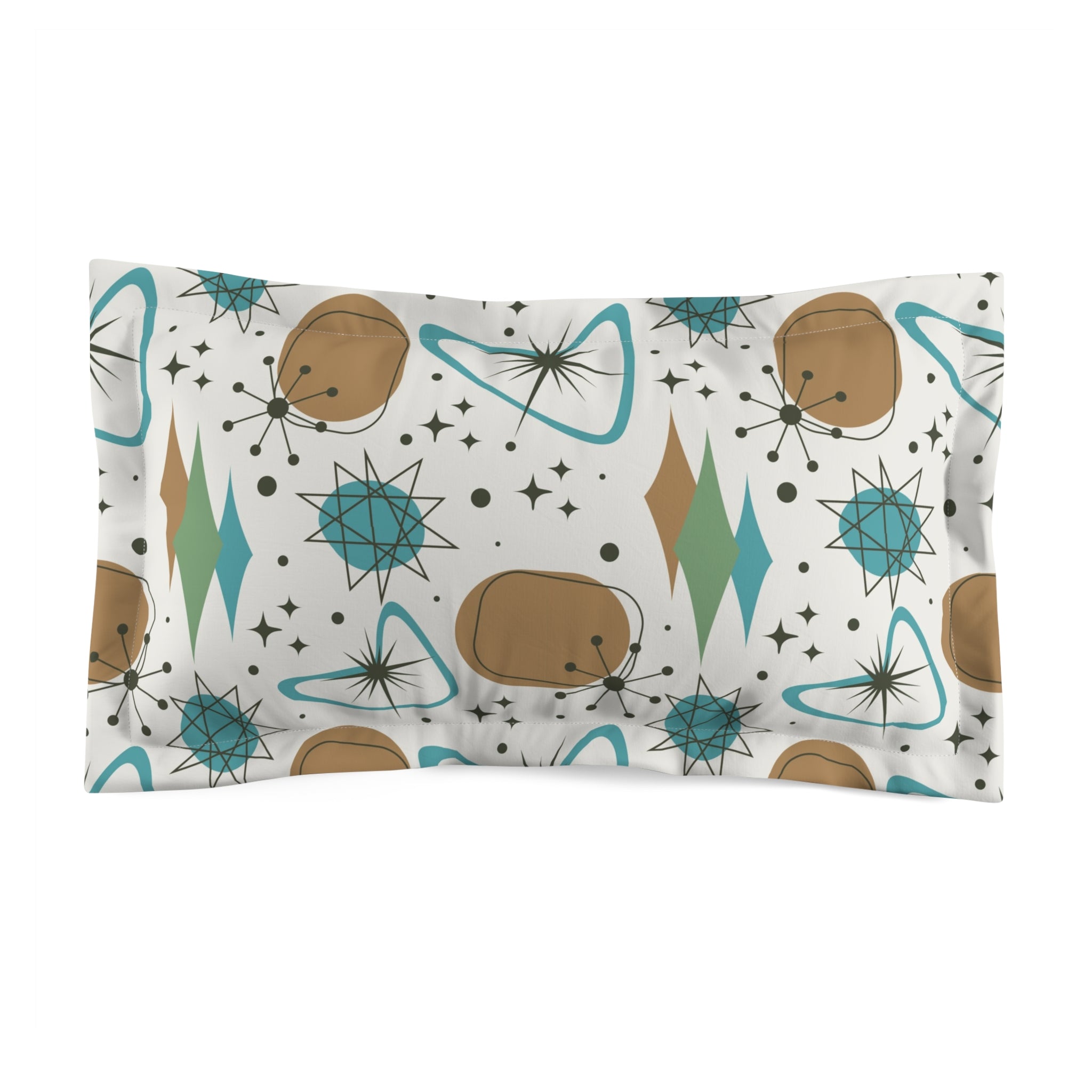 Mid Century Modern Franciscan Starburst Camel Brown, Beige Teal Starburst Retro-Modern Pillow Sham - Mid Century Modern Gal