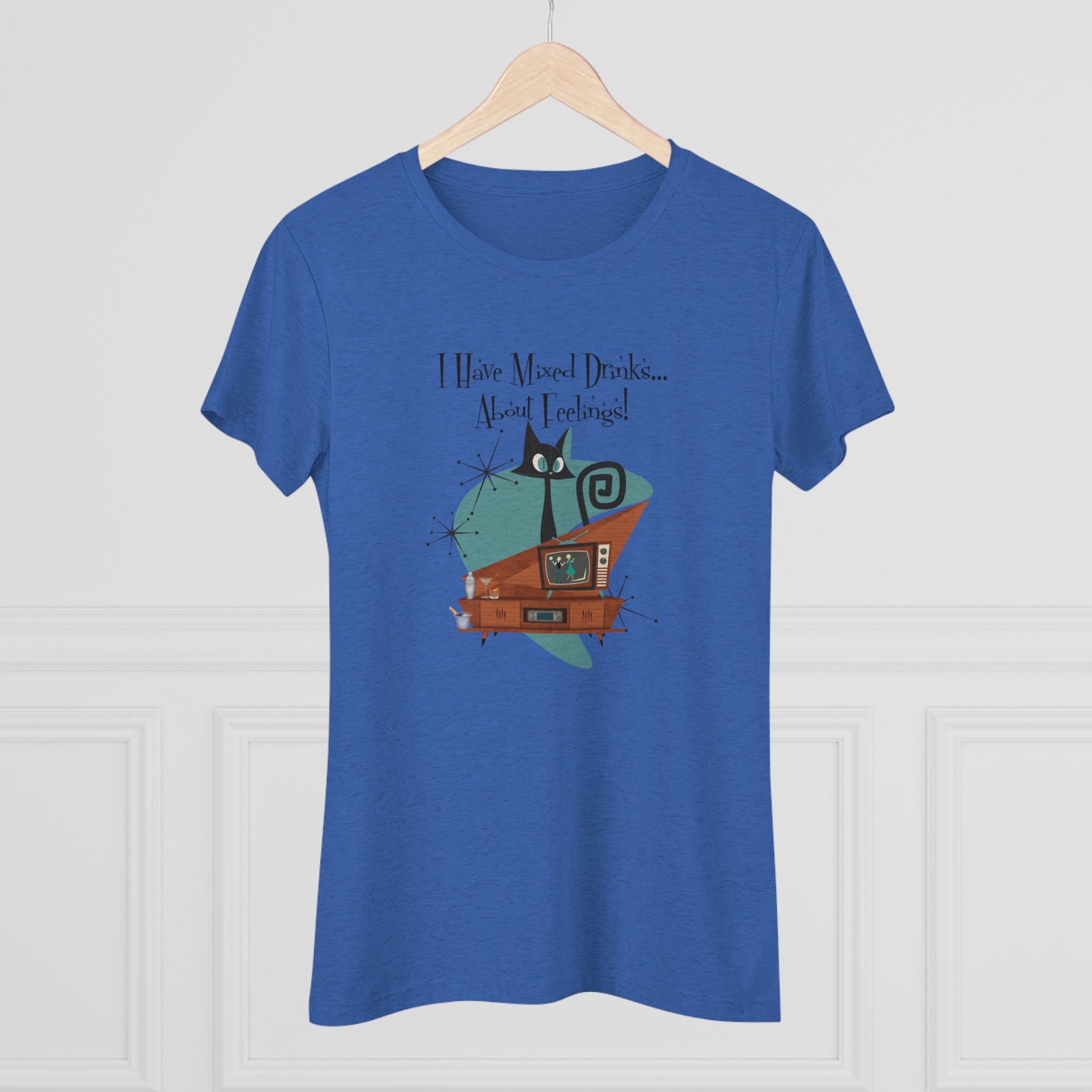 Atomic Kitschy Cat, Funny Cocktail Tee, Mid Century Modern Style Women&