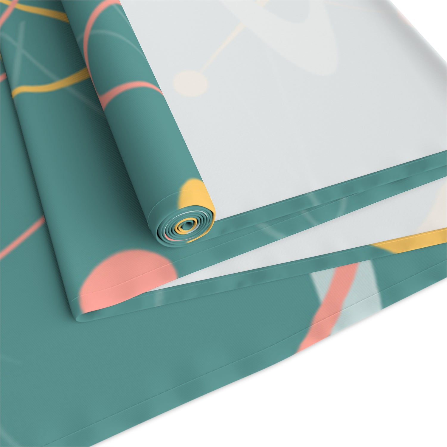 1950s Atomic Table Runner, Teal, Pink, Yellow Boomerang Abstract Retro Kitchen - Mid Century Modern Gal