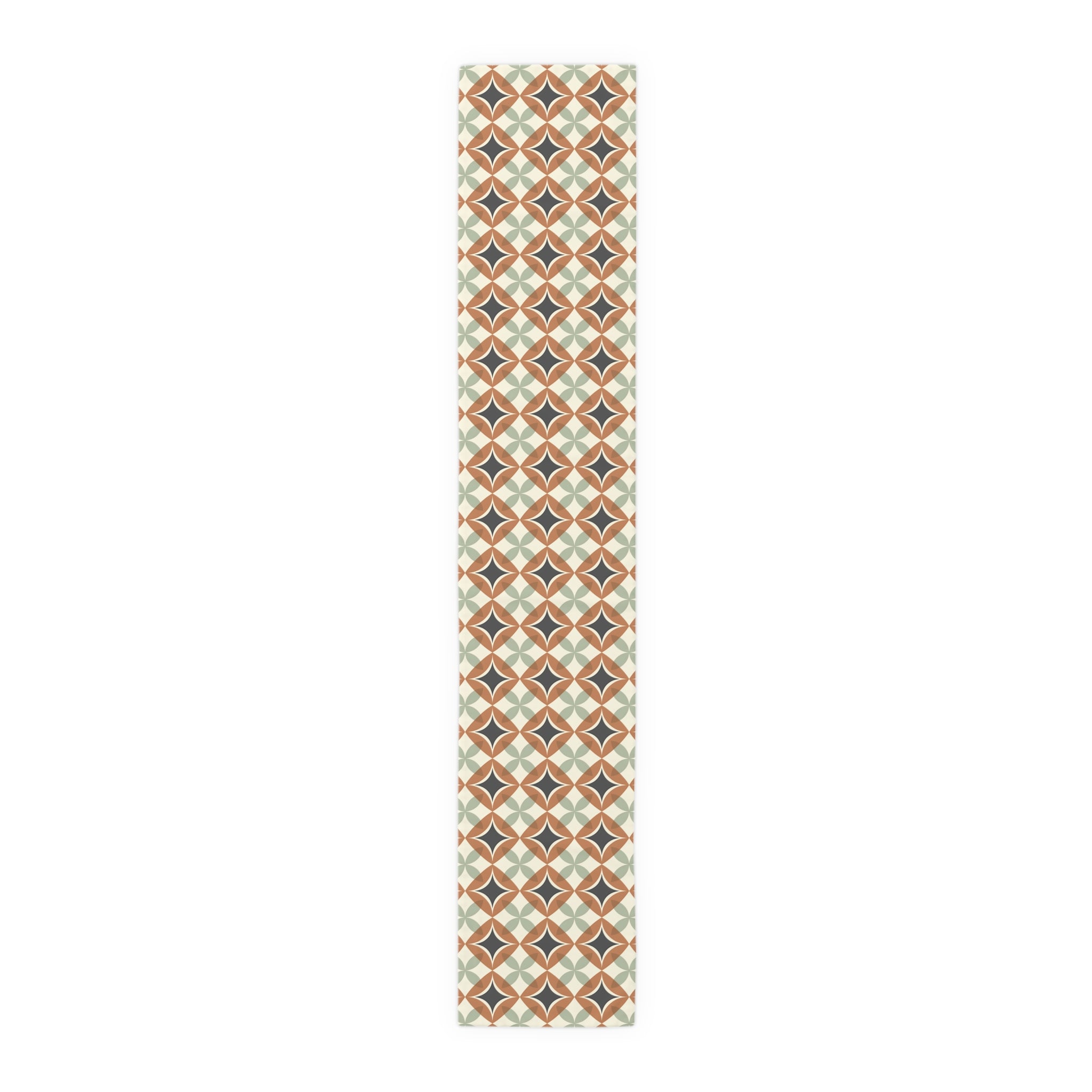 Mid Century Modern Interlocking Geometric, Terracotta Sage Charcoal Table Runner - Mid Century Modern Gal