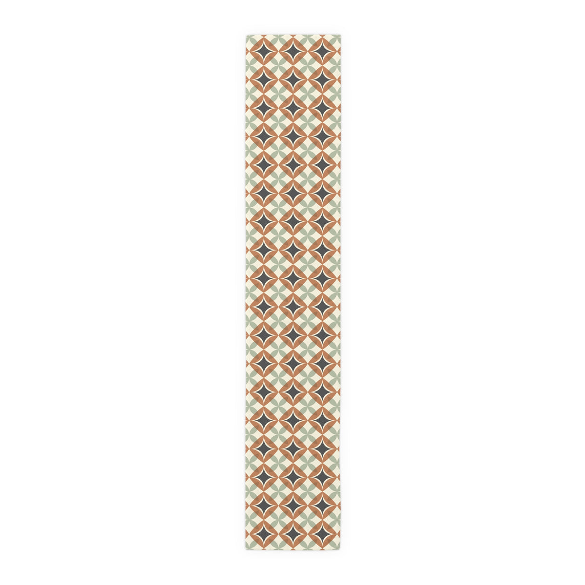 Mid Century Modern Interlocking Geometric, Terracotta Sage Charcoal Table Runner - Mid Century Modern Gal