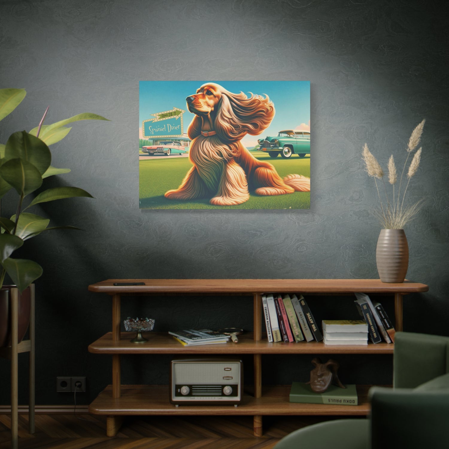 50s Retro Diner Mid Mod Dog Lover, King Cavalier Spaniel MCM Wall Art - Mid Century Modern Gal
