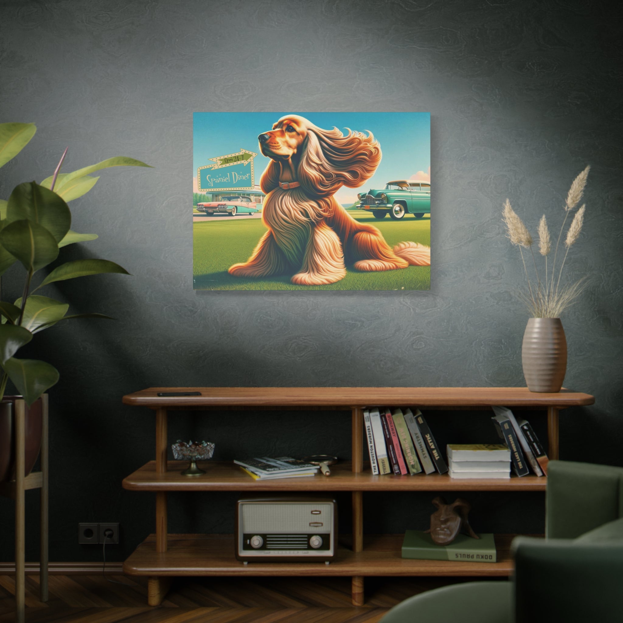 50s Retro Diner Mid Mod Dog Lover, King Cavalier Spaniel MCM Wall Art - Mid Century Modern Gal