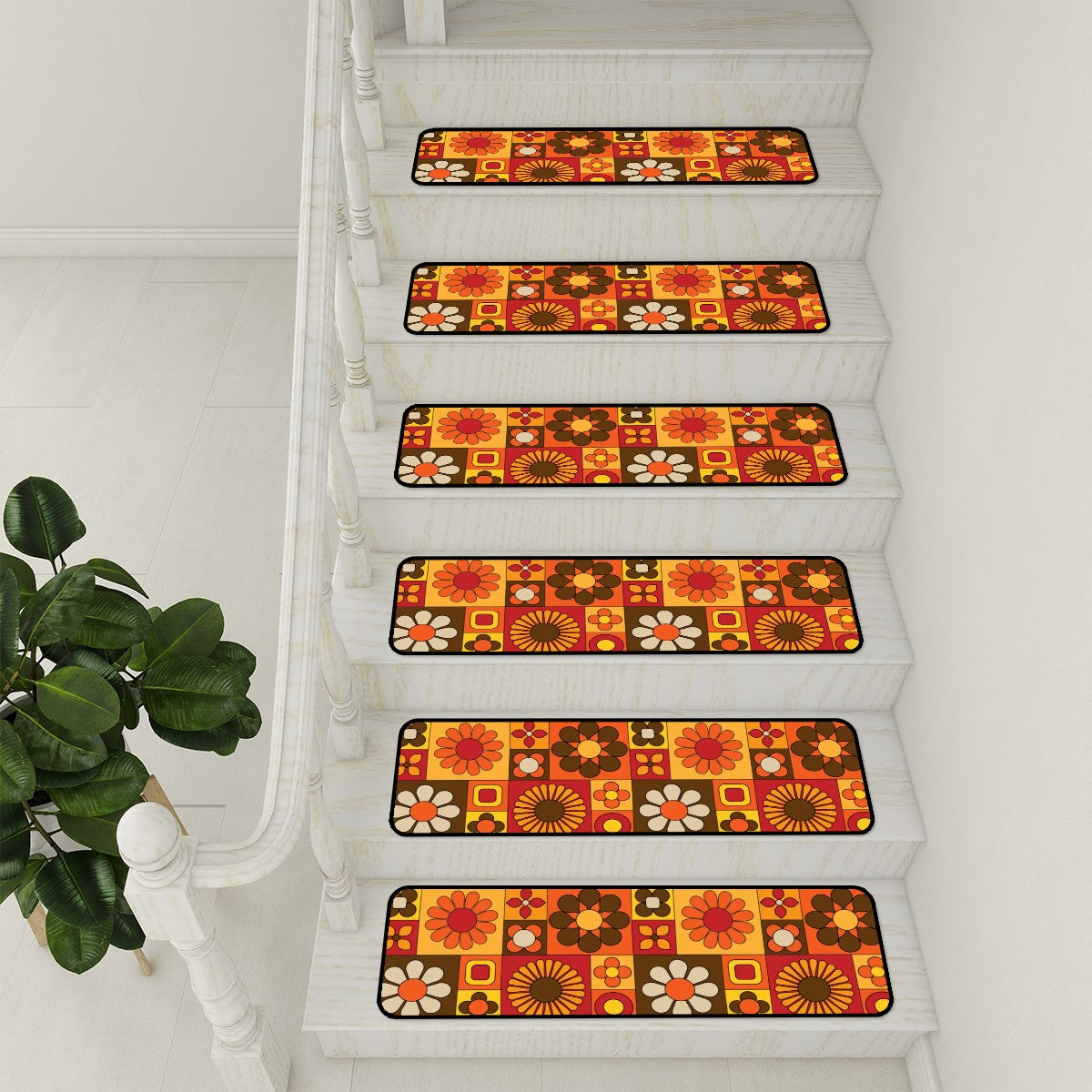Retro 70s Groovy Mod Flower Hip Mid Century Modern Non Slip Carpet for Stairs Treads - Mid Century Modern Gal