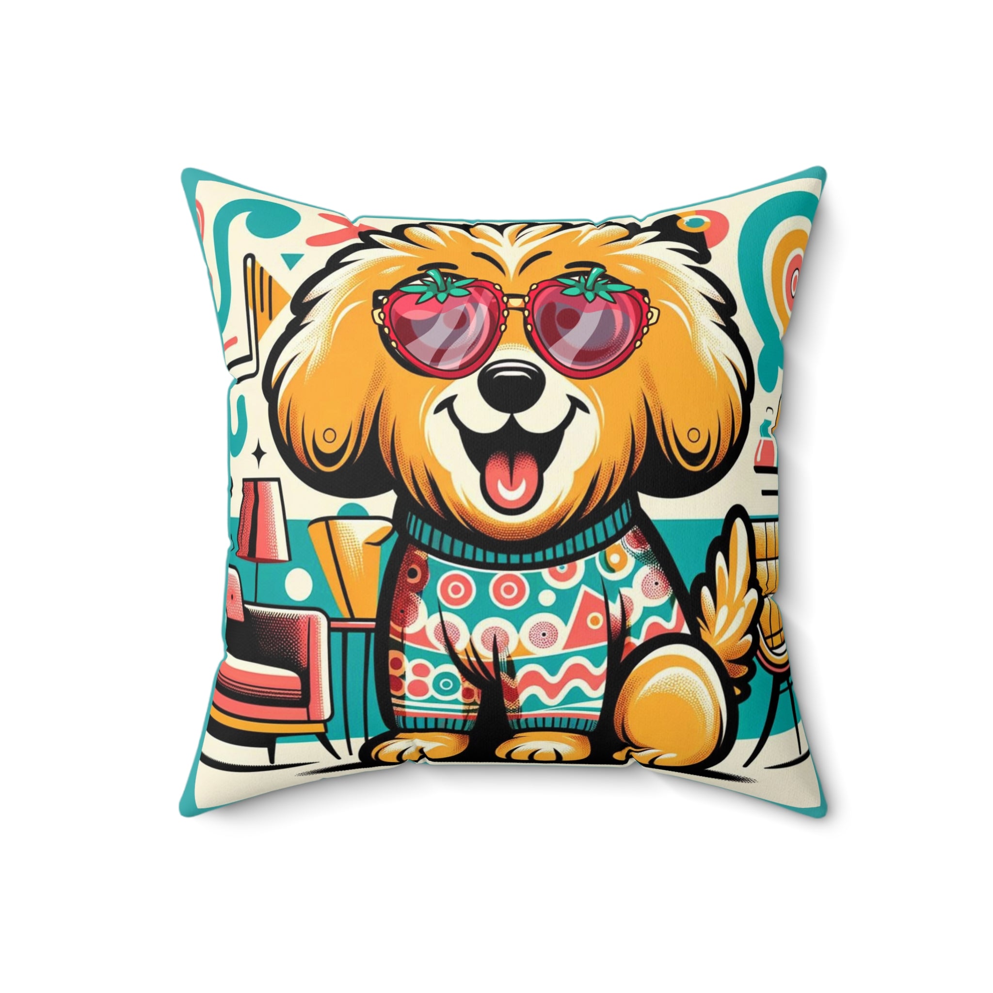 Golden Doodle Hipster Dog, Mid Century Modern Groovy Pillow And Insert - Mid Century Modern Gal