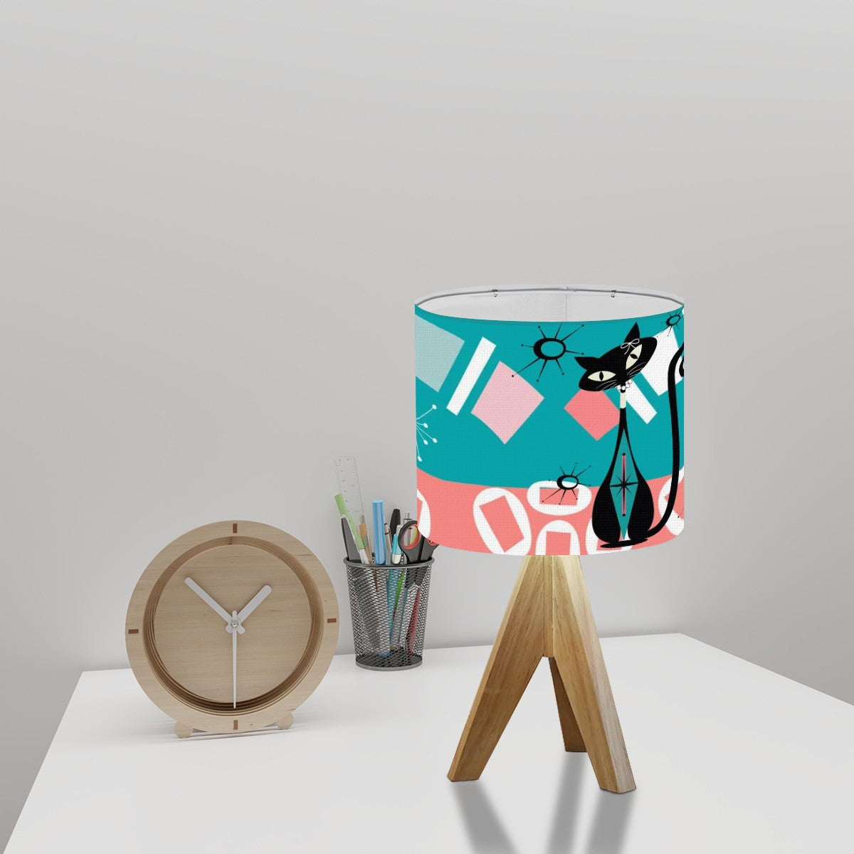 Atomic Cat Mid Century Modern Coral, Aqua MCM Tripod Table Lamp - Mid Century Modern Gal
