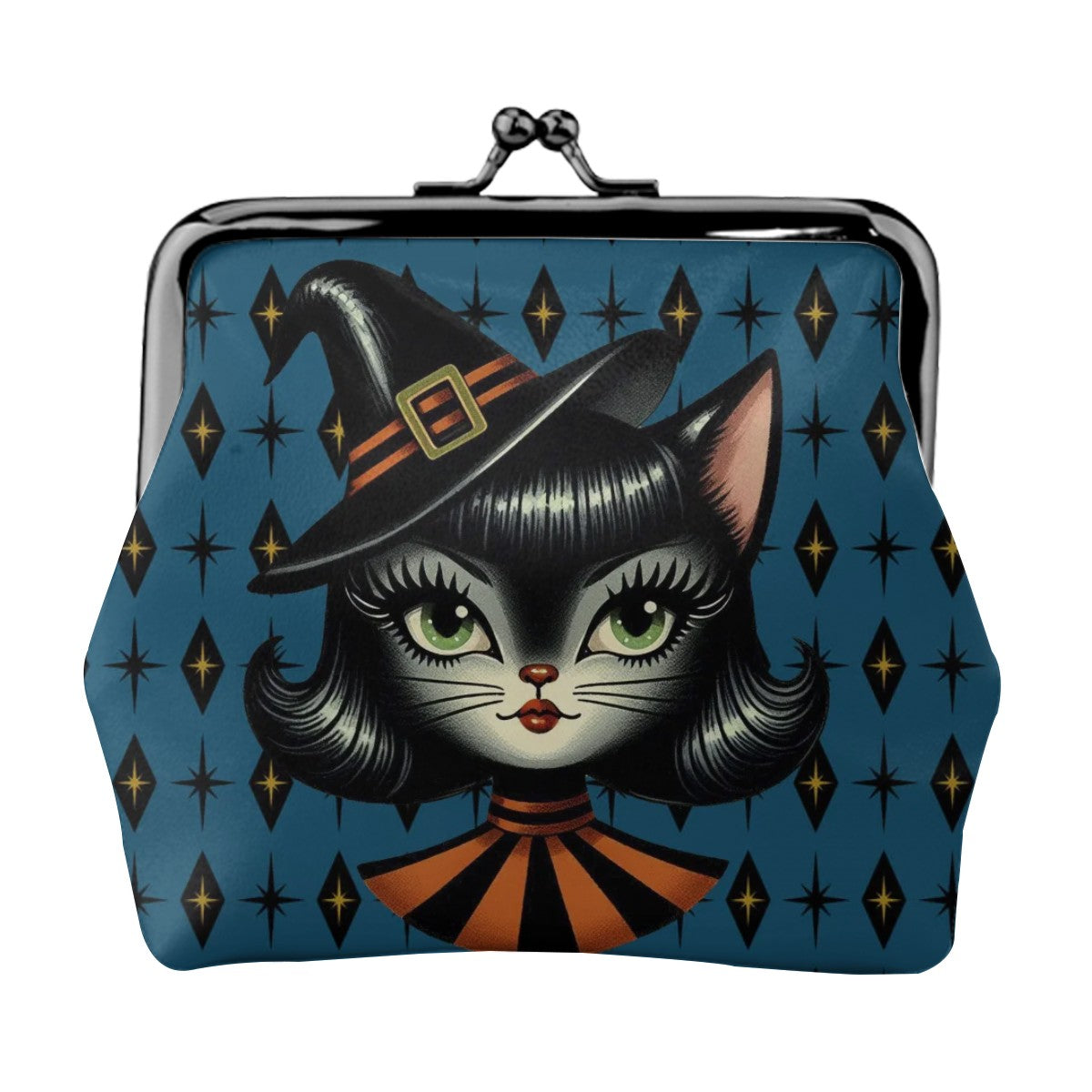 Vintage Halloween Black Cat Sexy Sexton Mid Century Modern Blue Coin Purse - Mid Century Modern Gal