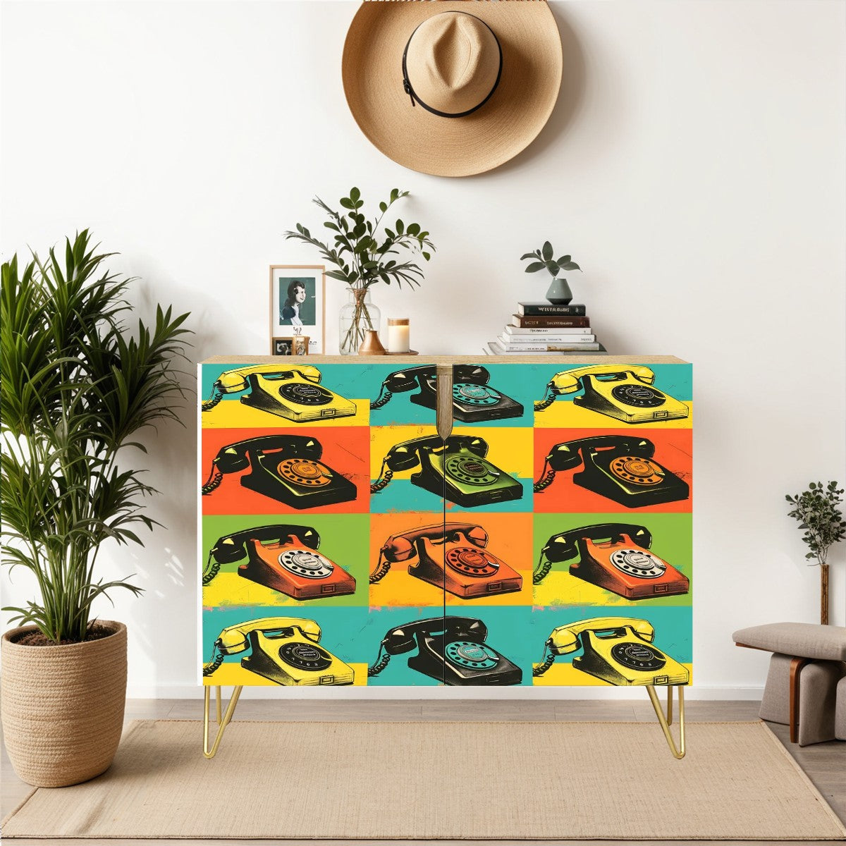 Mid Century Modern Kitschy Retro Telephone Art MCM Wooden Storage Cabinet - Mid Century Modern Gal