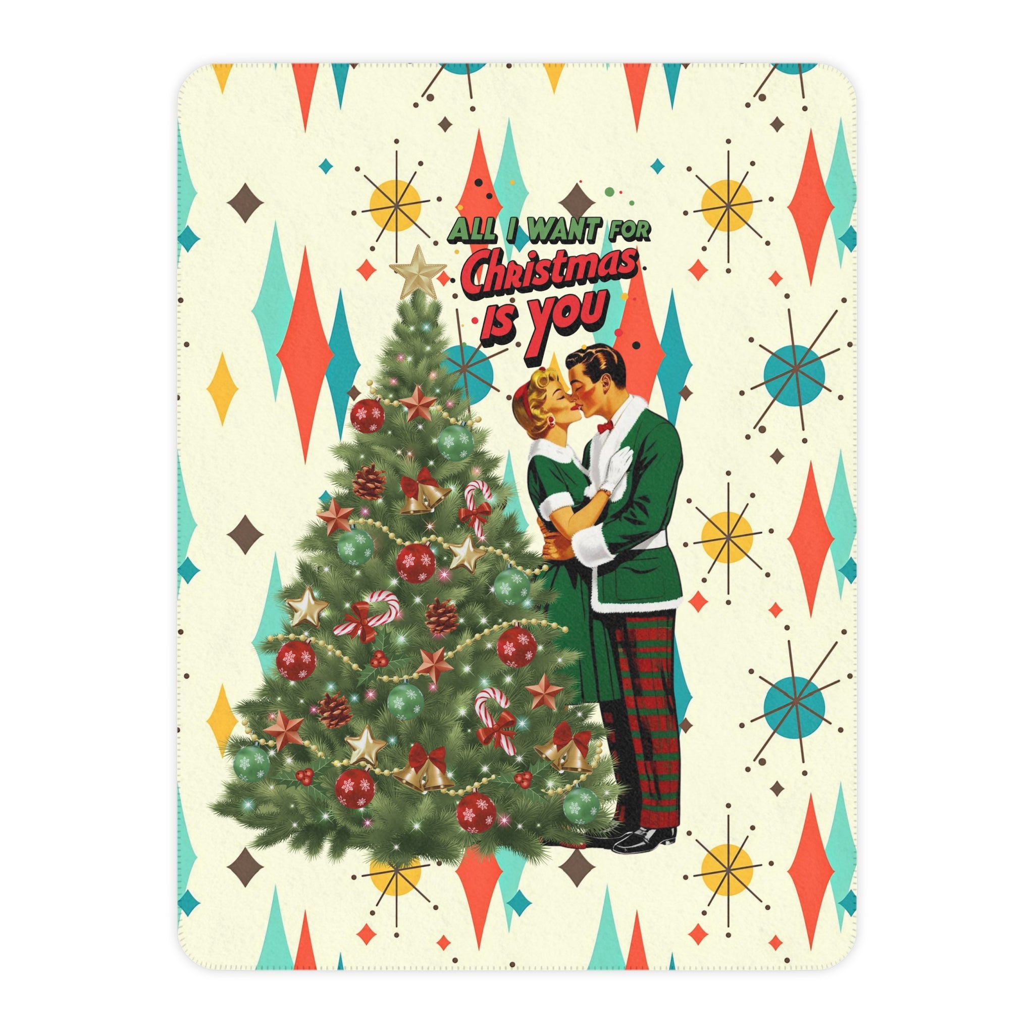 Mid Century Modern Christmas Franciscan Starburst Vintage Couple Cozy Holiday Blanket – &