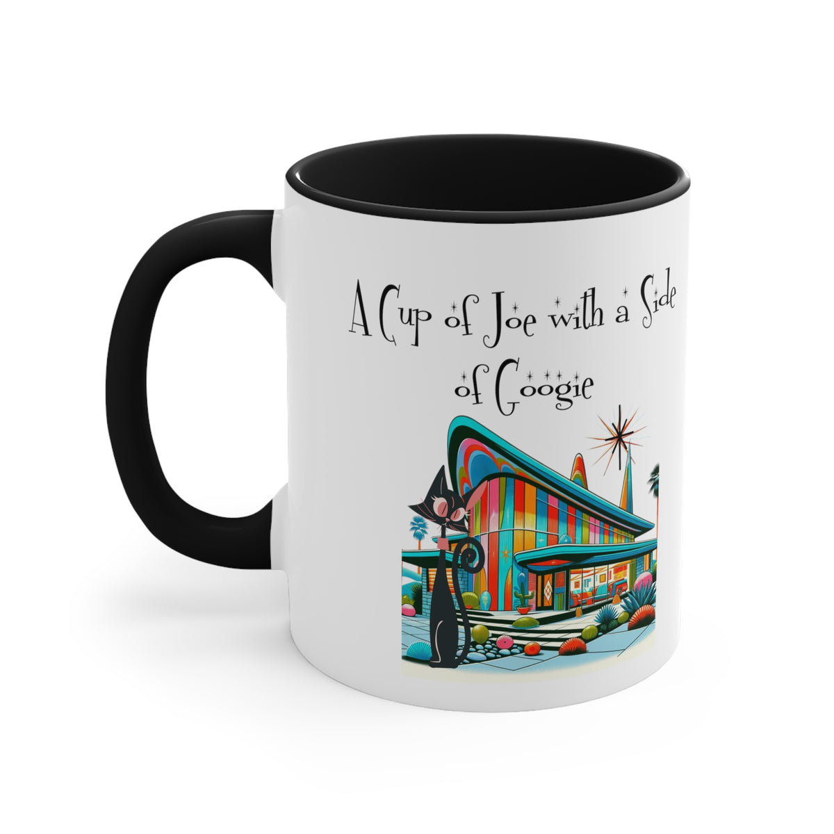 Mid Century Modern Drinkware, Atomic Cat Coffee Mug, Googie Designed, Mid Mod Coffee Lover Gifts - Mid Century Modern Gal