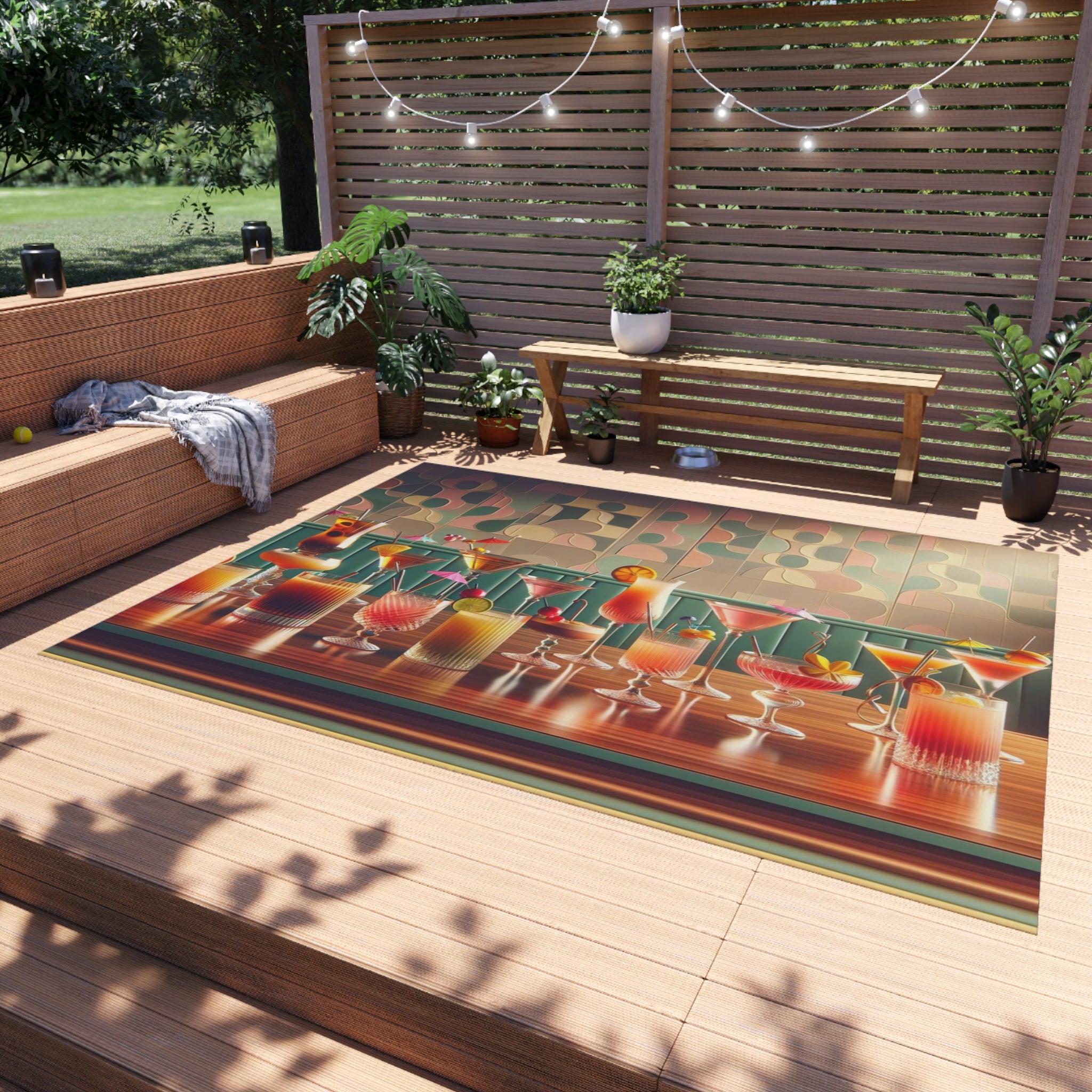 Mid Century Modern Cocktail Rug, Palm Spring Cali Patio Kitschy 50s Style Indoor, Outdoor Rug - Mid Century Modern Gal