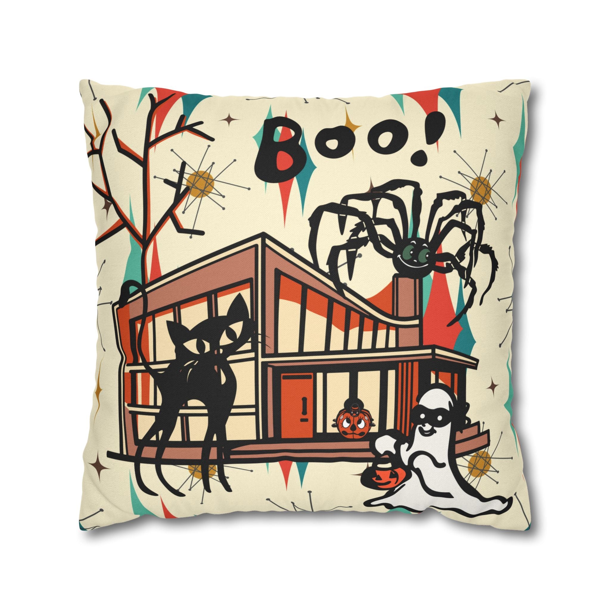 Retro Halloween, Atomic Cat Franciscan Pattern, Kitschy Boo Pillow Cover Only - Mid Century Modern Gal