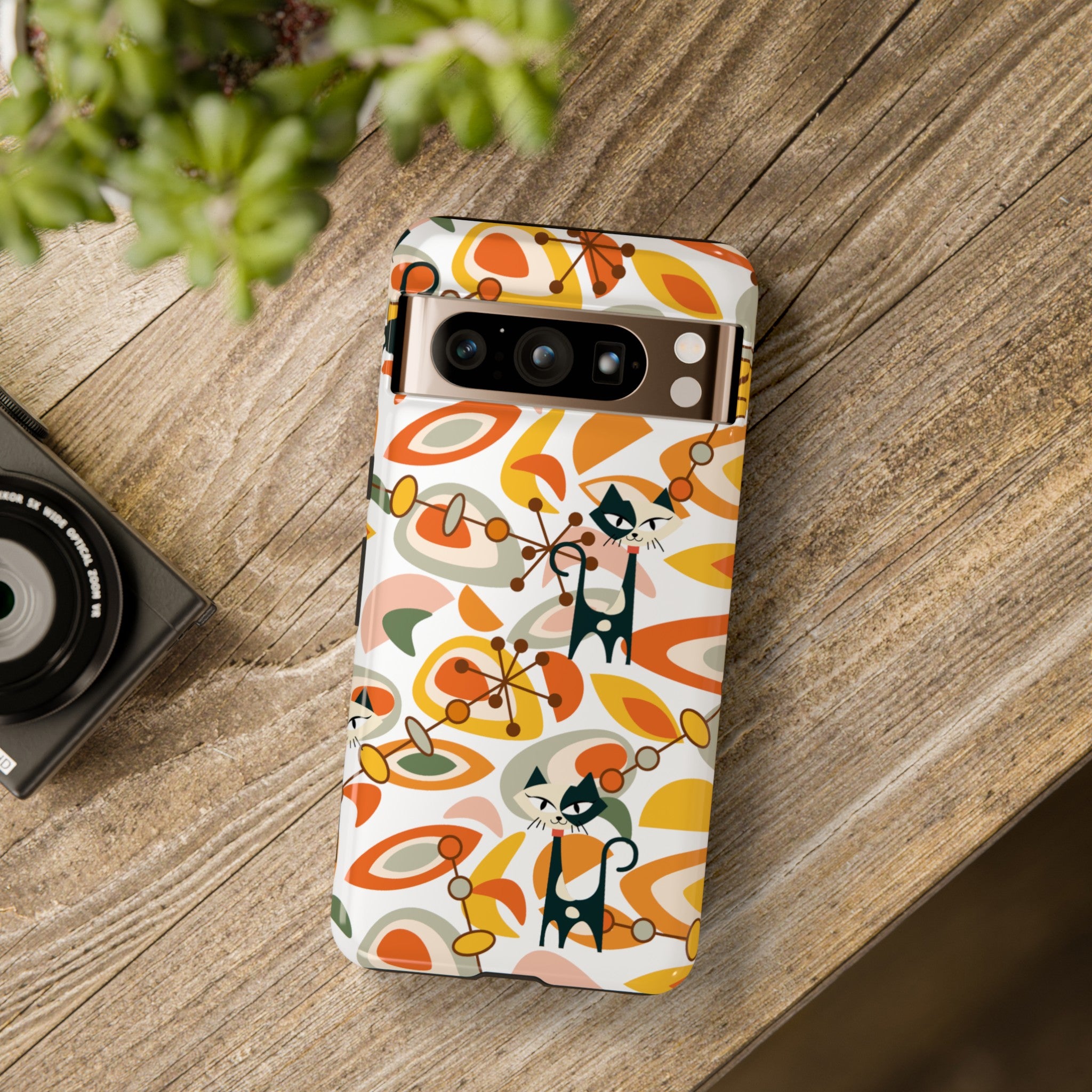 Atomic Cat Mid Mod Orange, Yellow, Groovy Cat Smart Phone Tough Cases
