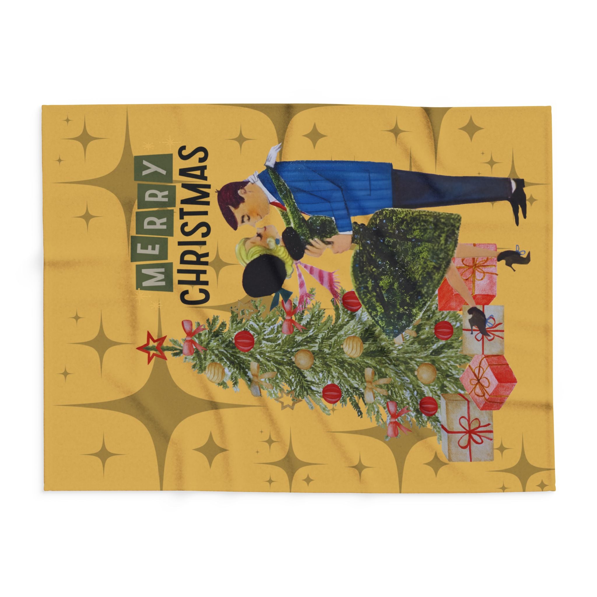 Retro Holiday Kitsch, Vintage Christmas Fleece Blanket - Merry Christmas Holiday Throw - Mid Century Modern Gal