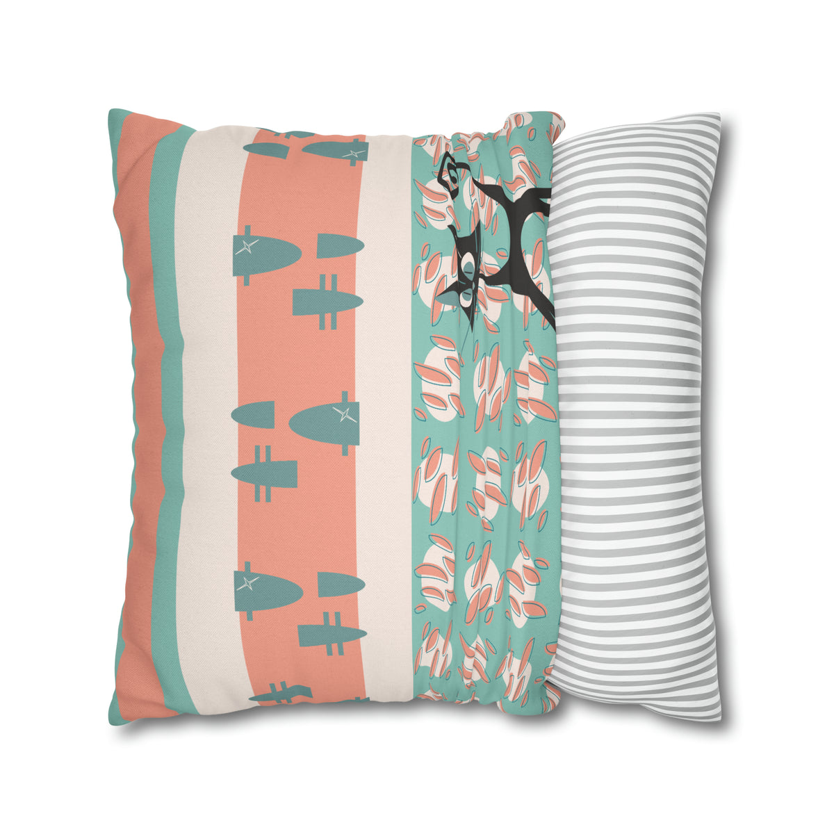 50s Nostalgic Atomic Cat Mid Century Modern Aqua, Coral Pink Peach, Kitschy Mid Century Modern Pillow Cover ONLY - Mid Century Modern Gal