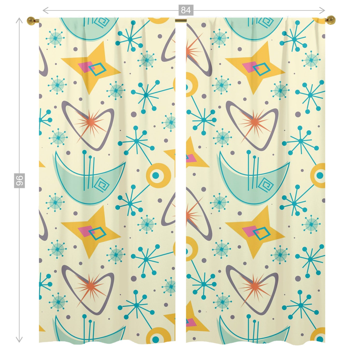 Mid Century Modern Atomic Boomerang, Retro Starburst Window Curtains (two panels) - Mid Century Modern Gal