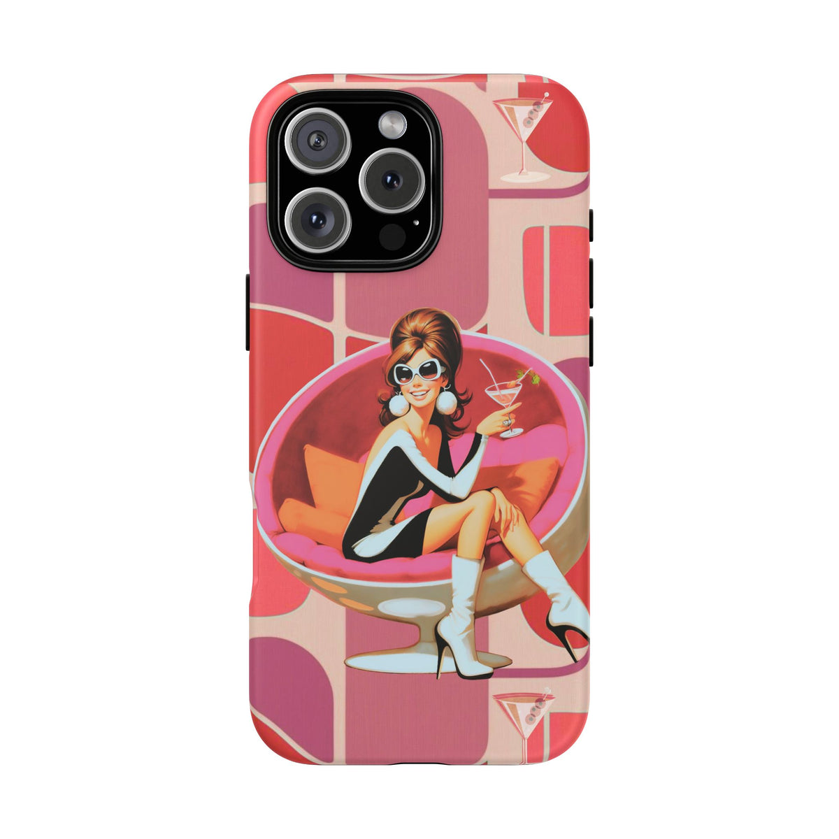 Mid Mod 60s Mod Gal, Kick Back Enjoy, Retro Chic Phone Case with Cocktail Design