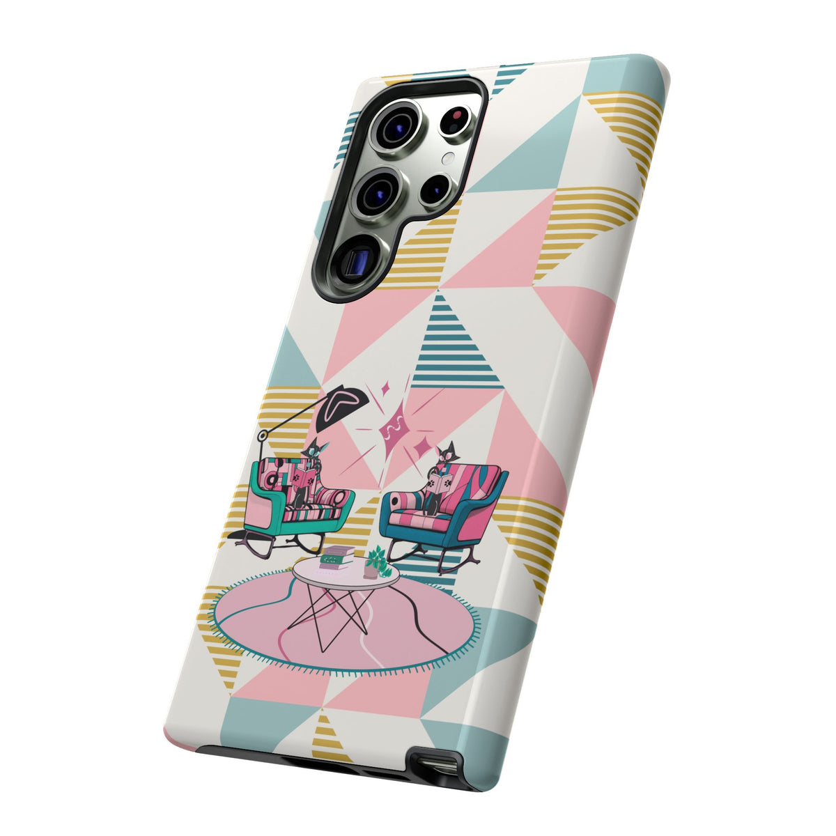 Atomic Cats Reading, Book Talk, Book Lover, Retro Chic Phone Case with Retro Vibe - Cozy Living Room Design