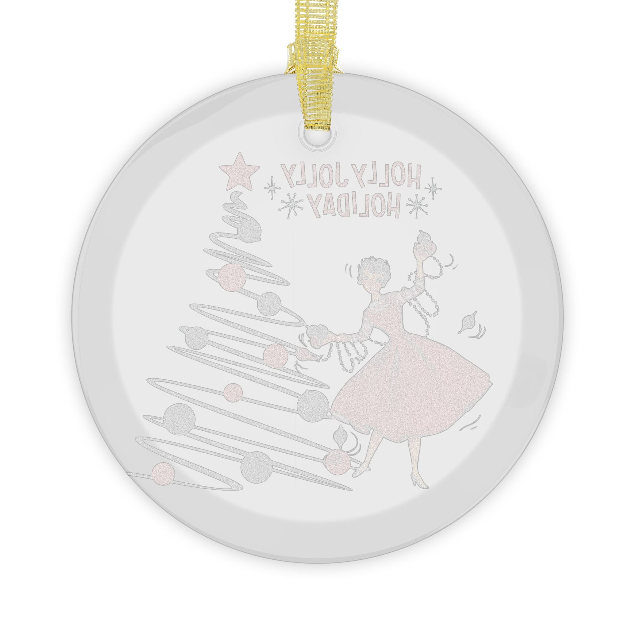 Mid Century Modern Christmas Holly Jolly Holiday Glass Ornament- Vintage 50s Kitsch Christmas Decor - Mid Century Modern Gal