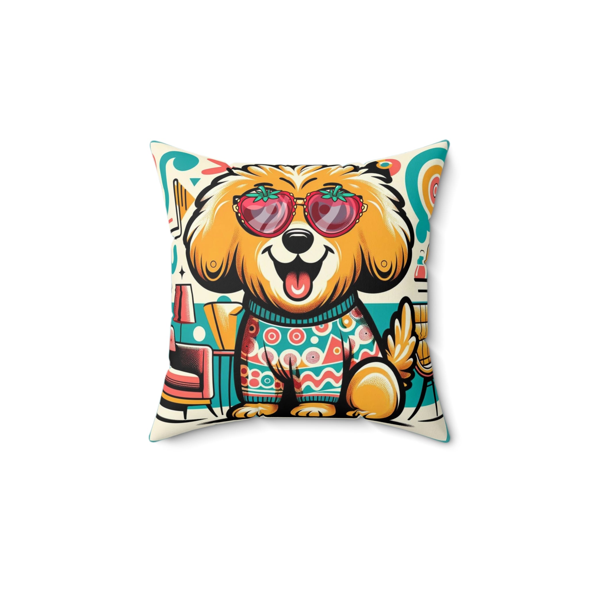 Golden Doodle Hipster Dog, Mid Century Modern Groovy Pillow And Insert - Mid Century Modern Gal