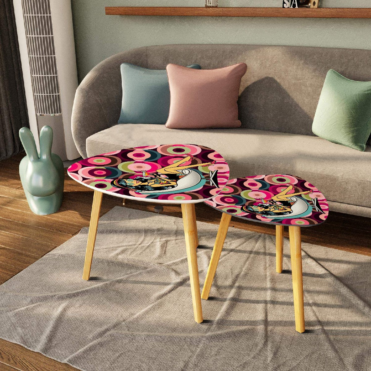 Mid Mod Groovy Orbs Hippie Gal, Atomic Cat Mid Century Modern Hip Nesting Tables - Mid Century Modern Gal
