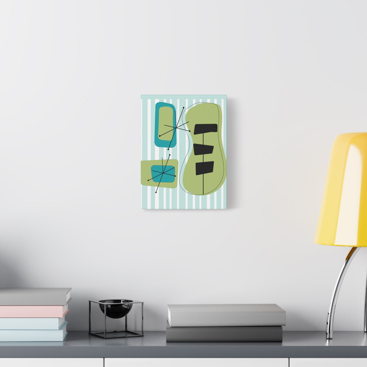Mid Mod Atomic Age, Aqua Blue, Green, Black, Abstract, Geometric, Retro MCM Wall Canvas Art - Mid Century Modern Gal