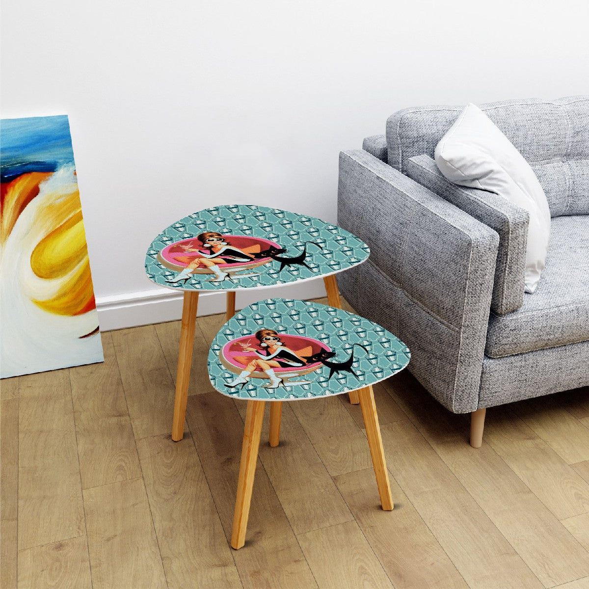 Mid Century Modern Barware Nesting Tables, Atomic Martini, Mod Gal And Atomic Cat Designed - Mid Century Modern Gal
