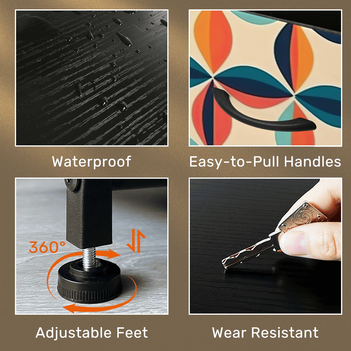 Mid Century Modern Scandinavian Blue, Orange, Teal 60s Geometric Pattern 4-Drawer Dresser - Mid Century Modern Gal