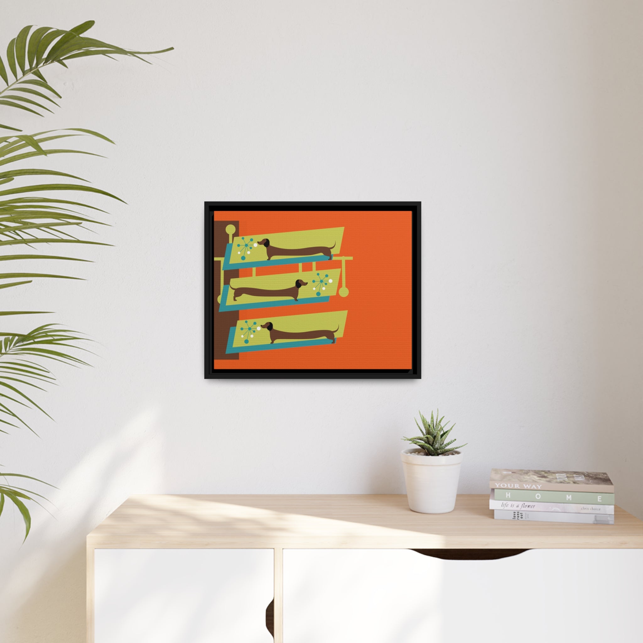 Mid Mod Doxie Dog MCM Wall Art, Orange, Green Teal, Mid Century Modern Wall Art - Mid Century Modern Gal