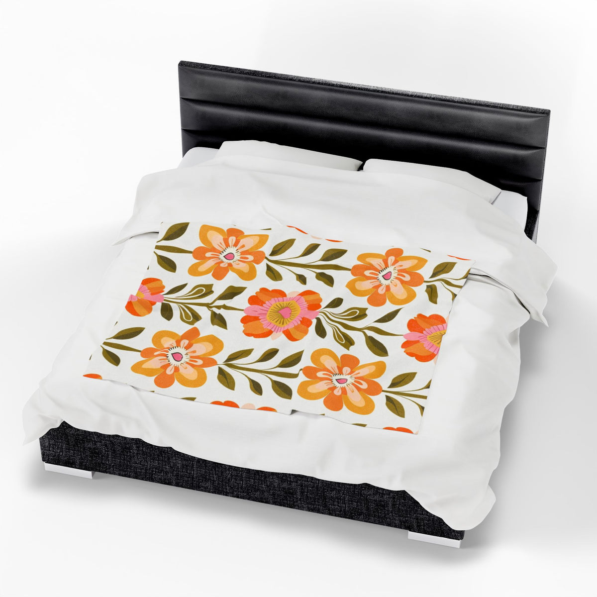 Scandinavian Mid Century Modern Floral Velveteen Plush Blanket - Cozy, Soft Throw for Home Decor & Gift Giving - Mid Century Modern Gal