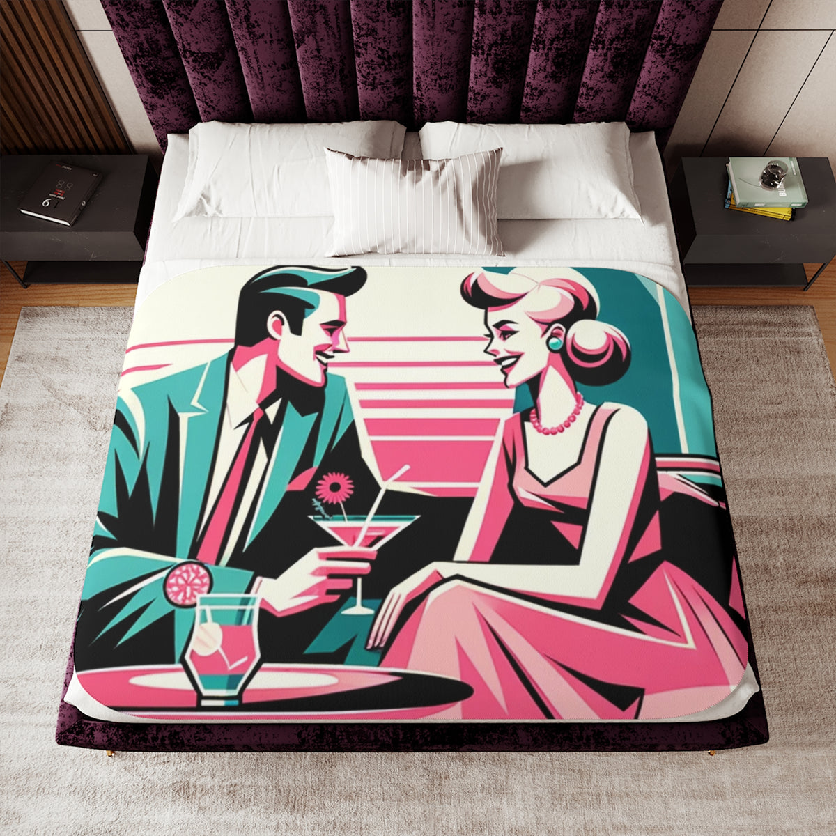 Mid Century Modern Blanket, Mod Couple Retro Glam Sherpa Blanket - Cozy, Stylish Comfort - Mid Century Modern Gal