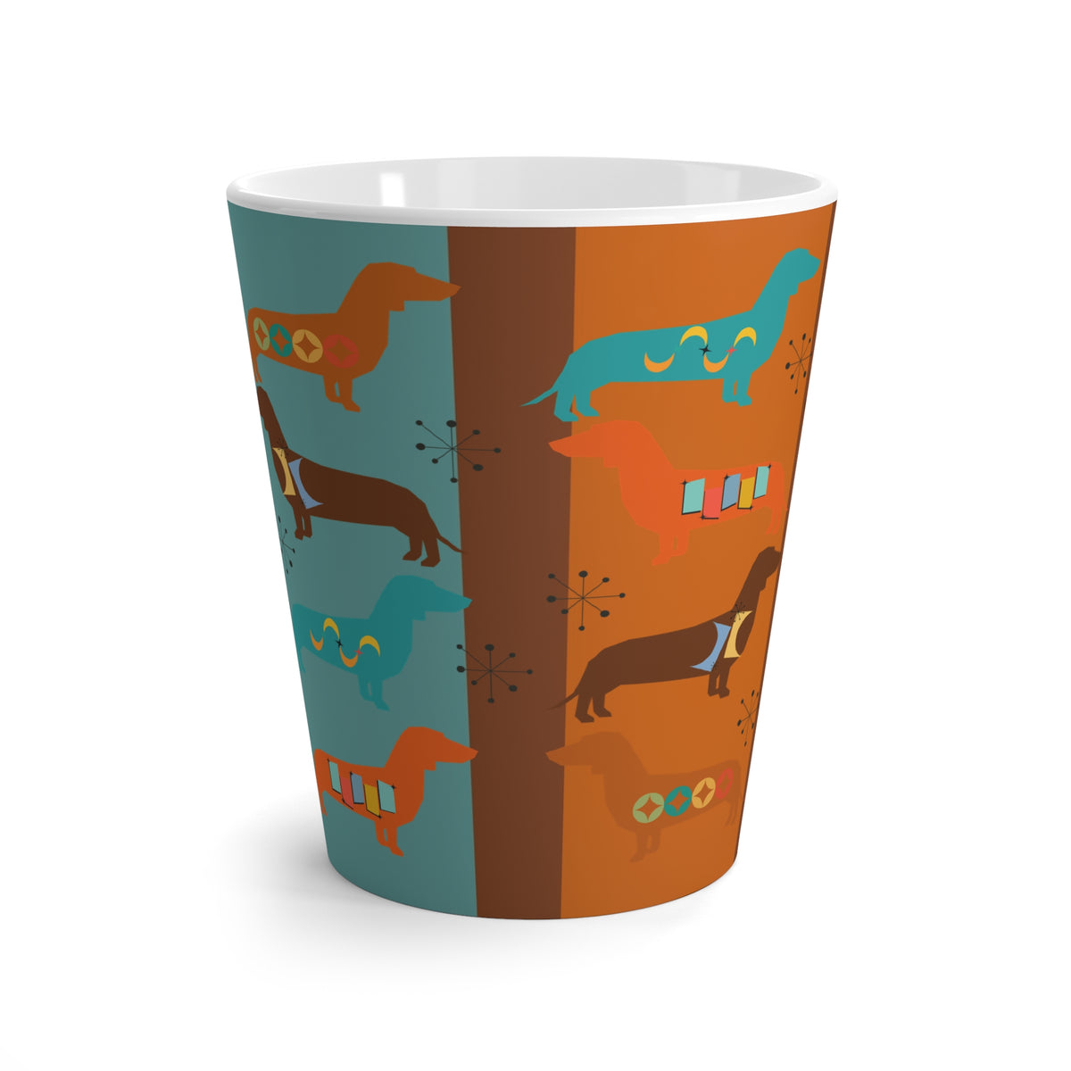 Mid Century Modern Colorful Dachshund Latte Mug - Fun and Playful Dog Lover's Gift - Mid Century Modern Gal
