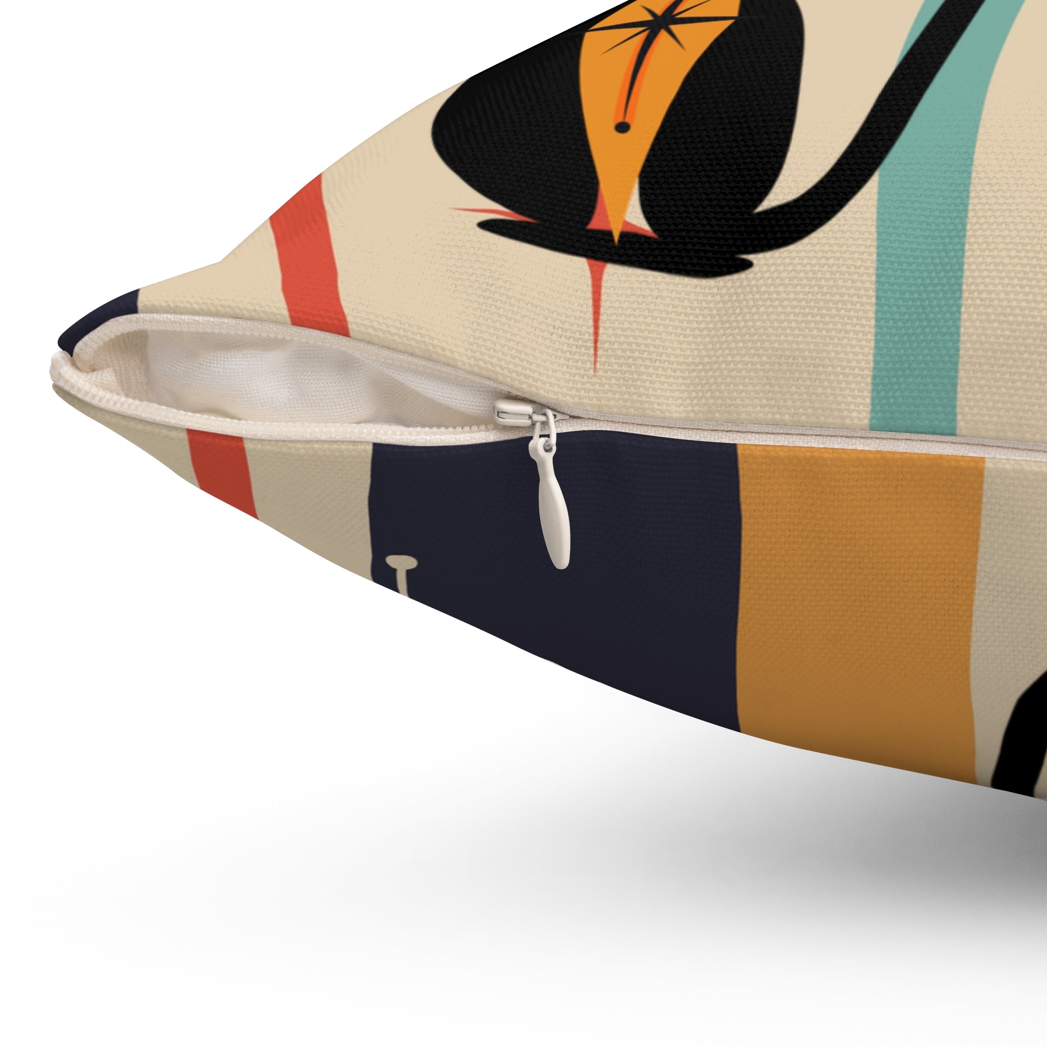 Atomic Cat Pillow, Mid Century Modern Geometric Retro Pillow And Insert - Mid Century Modern Gal