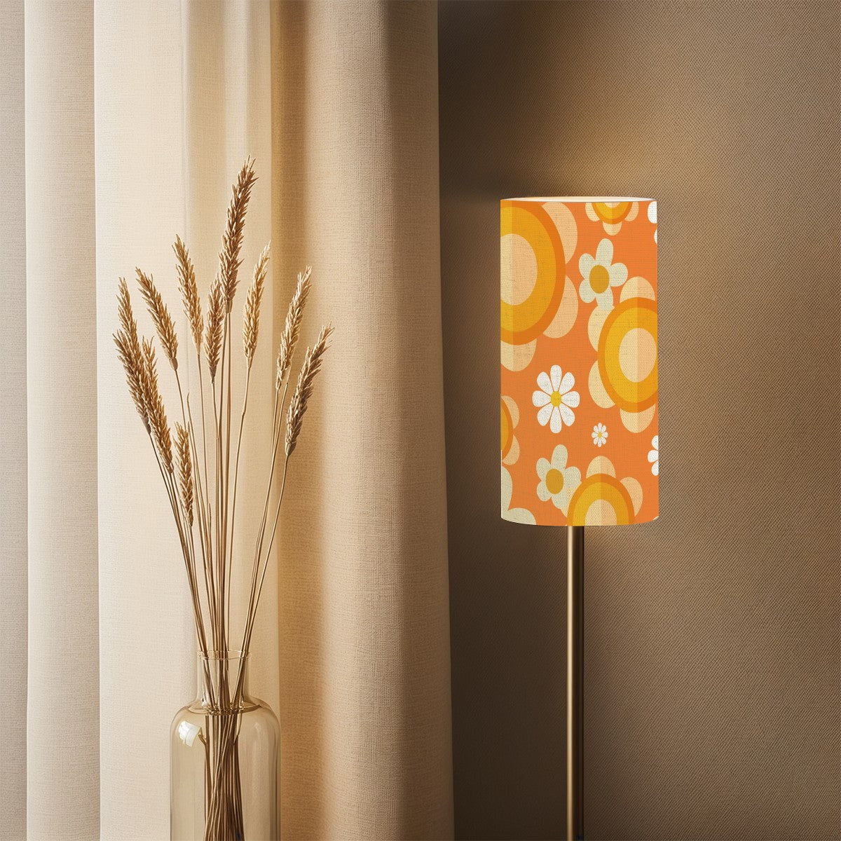 Retro Orange Flower Power Groovy Mod Lamp Shade ONLY For Slim Tower Lamp - Mid Century Modern Gal