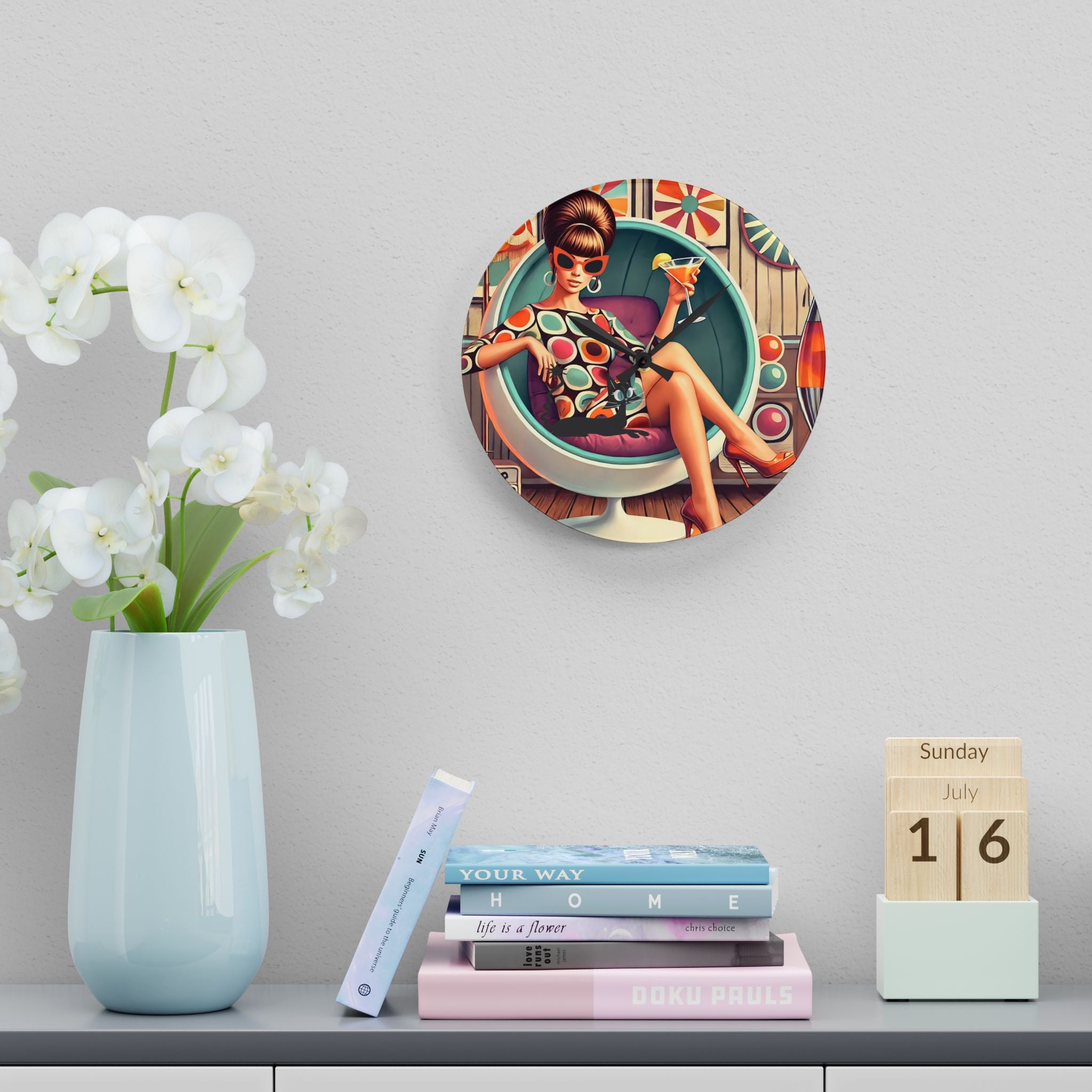 Mid Mod Gal Retro 60s Atomic Cat Mid Century Modern Wall Clock - Mid Century Modern Gal