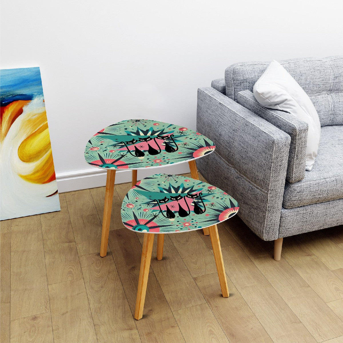 Atomic Cat, Kitschy Mid Century Modern Nesting Tables, Pink, Atomic Style - Mid Century Modern Gal
