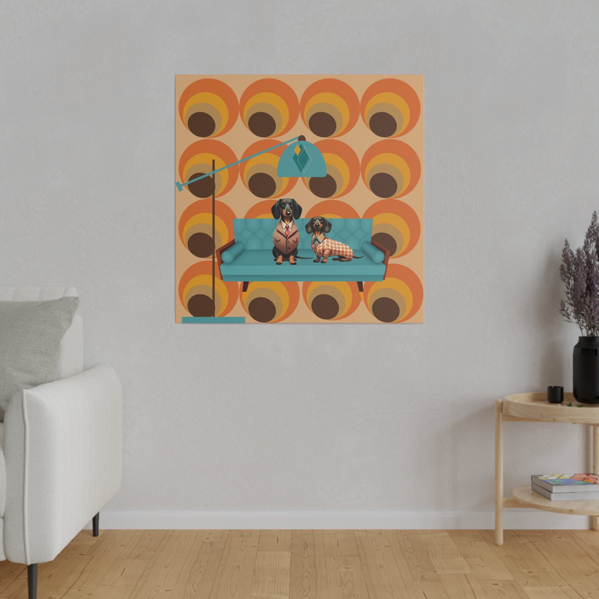 Retro 70s Doxie Dog, Dachshund Dog Lover, Mid Mod Groovy Wall Art - Mid Century Modern Gal