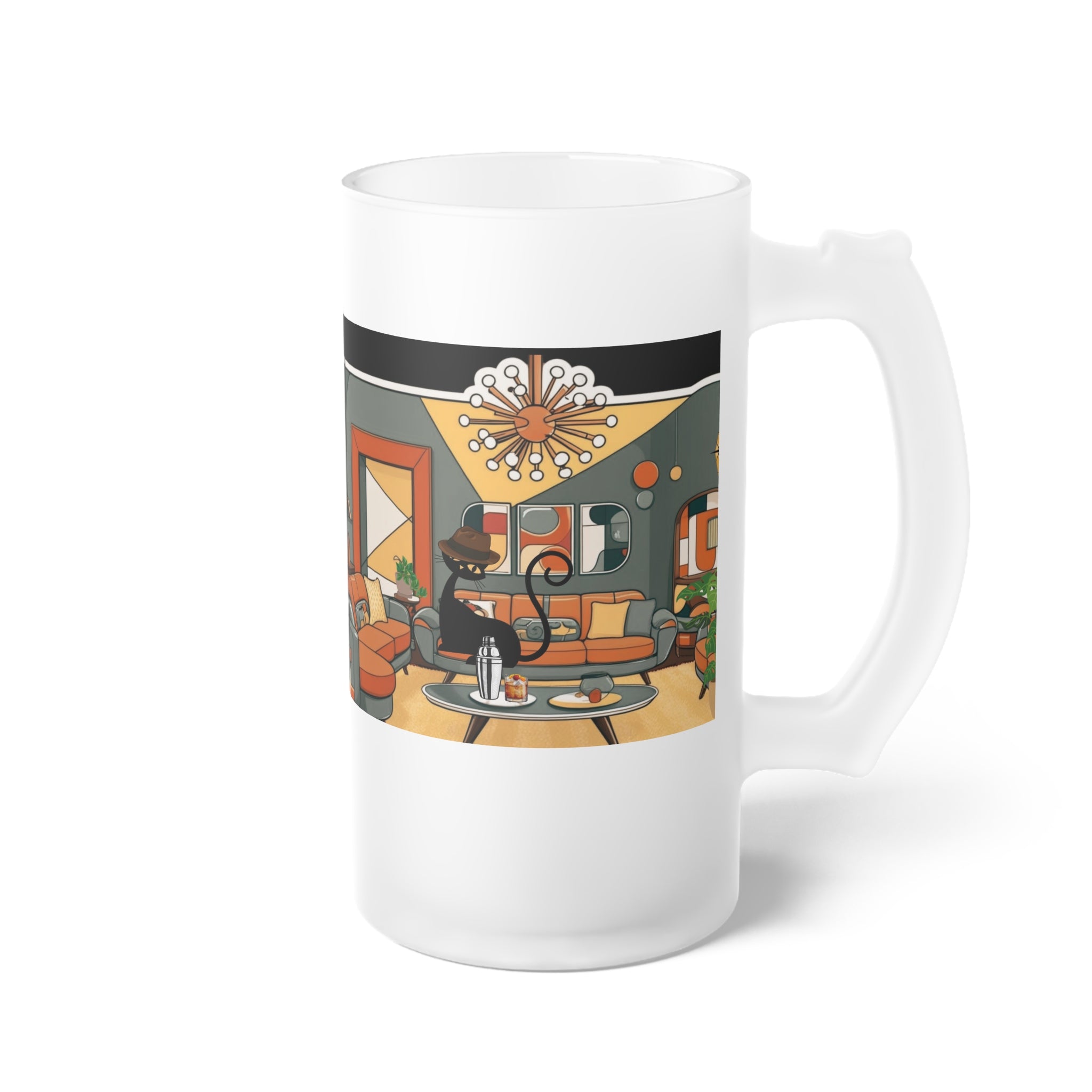Mid Century Modern Cool Cat Mid Mod Man, Retro Glass Beer Mug Unique Gift For Dad - Mid Century Modern Gal