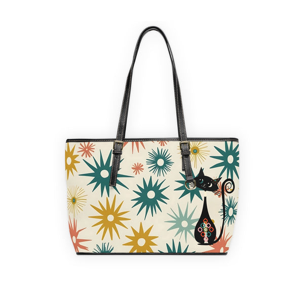 Atomic Cat, Mid Mod Starburst Stylish Shoulder Bag with Whimsical Cat & Star Design