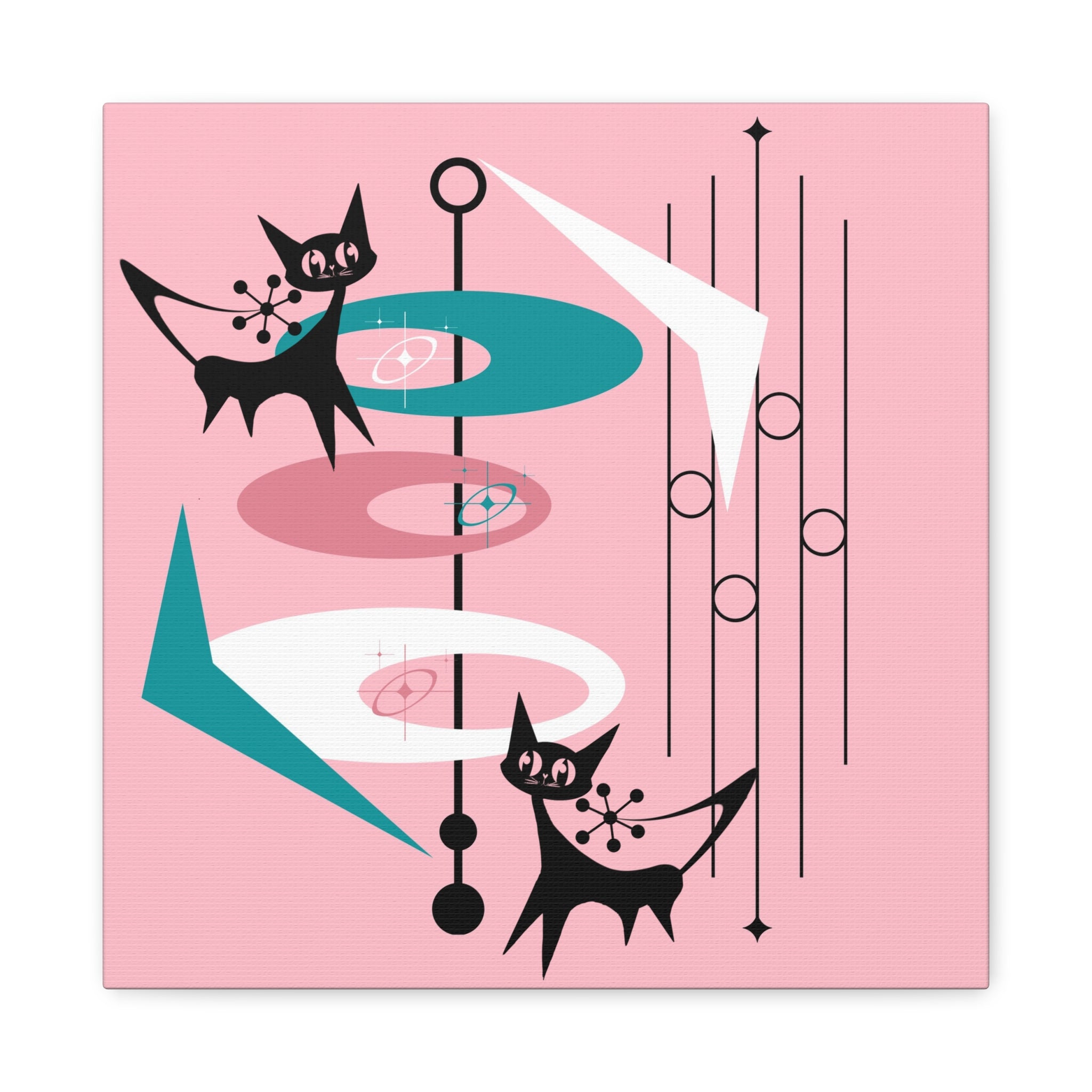 Atomic Cat Pink Abstract Minimalist Mid Century Modern Wall Canvas Art - Modern Geometric Wall Decor - Mid Century Modern Gal