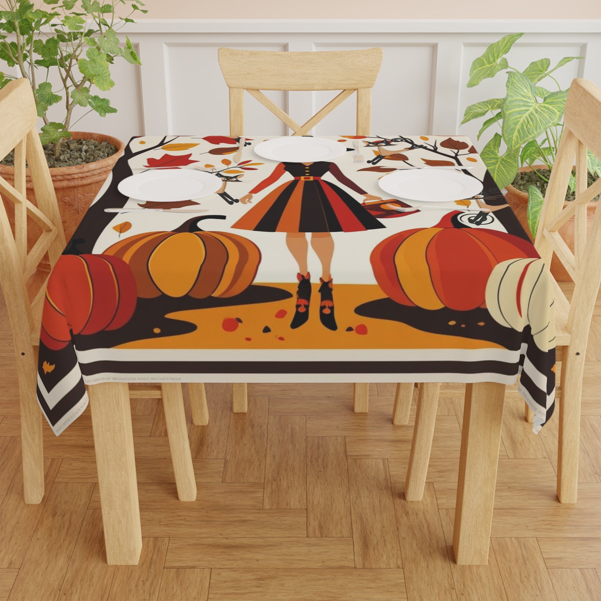 Mid Mod Gal Kitschy Quirky Flying Atomic Cats, Fall Halloween Seasonal Tablecloth - Mid Century Modern Gal