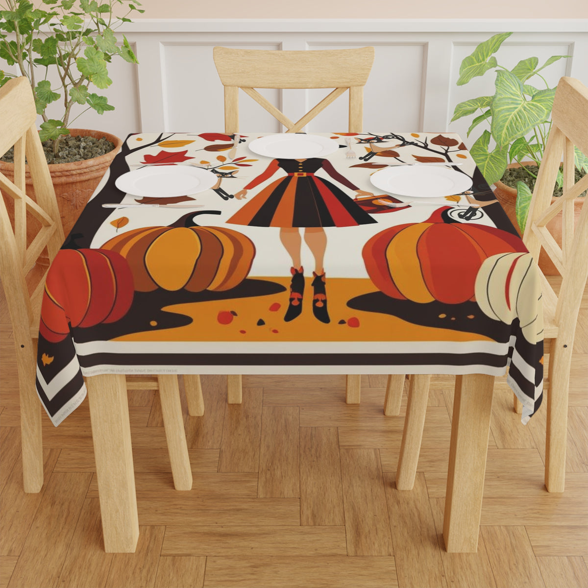 Mid Mod Gal Kitschy Quirky Flying Atomic Cats, Fall Halloween Seasonal Tablecloth - Mid Century Modern Gal