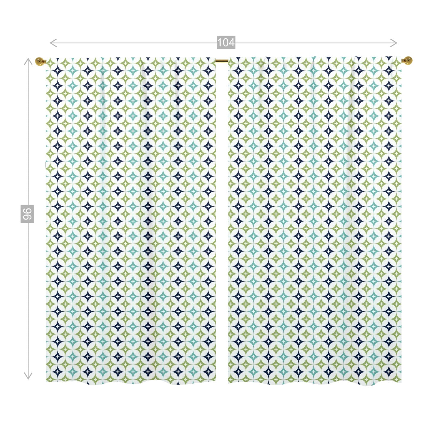 Blue Green, Aqua Diamond Starburst Retro Mid Century Modern Opaque Window Curtains - Mid Century Modern Gal