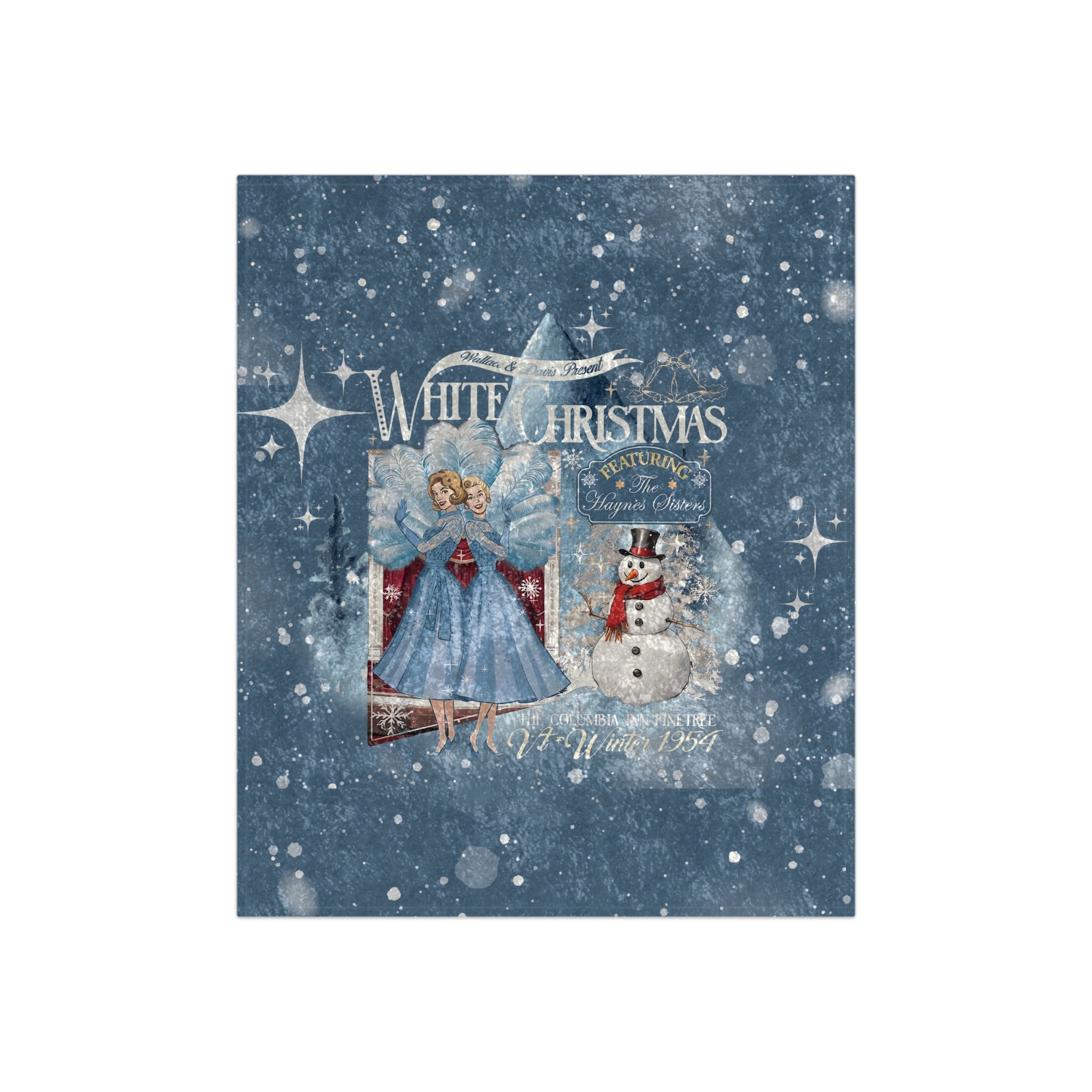 Sister Sister 50s White Christmas Holiday Kitsch Wallace And Davis Movie, Blue Crushed Velvet Blanket - Mid Century Modern Gal