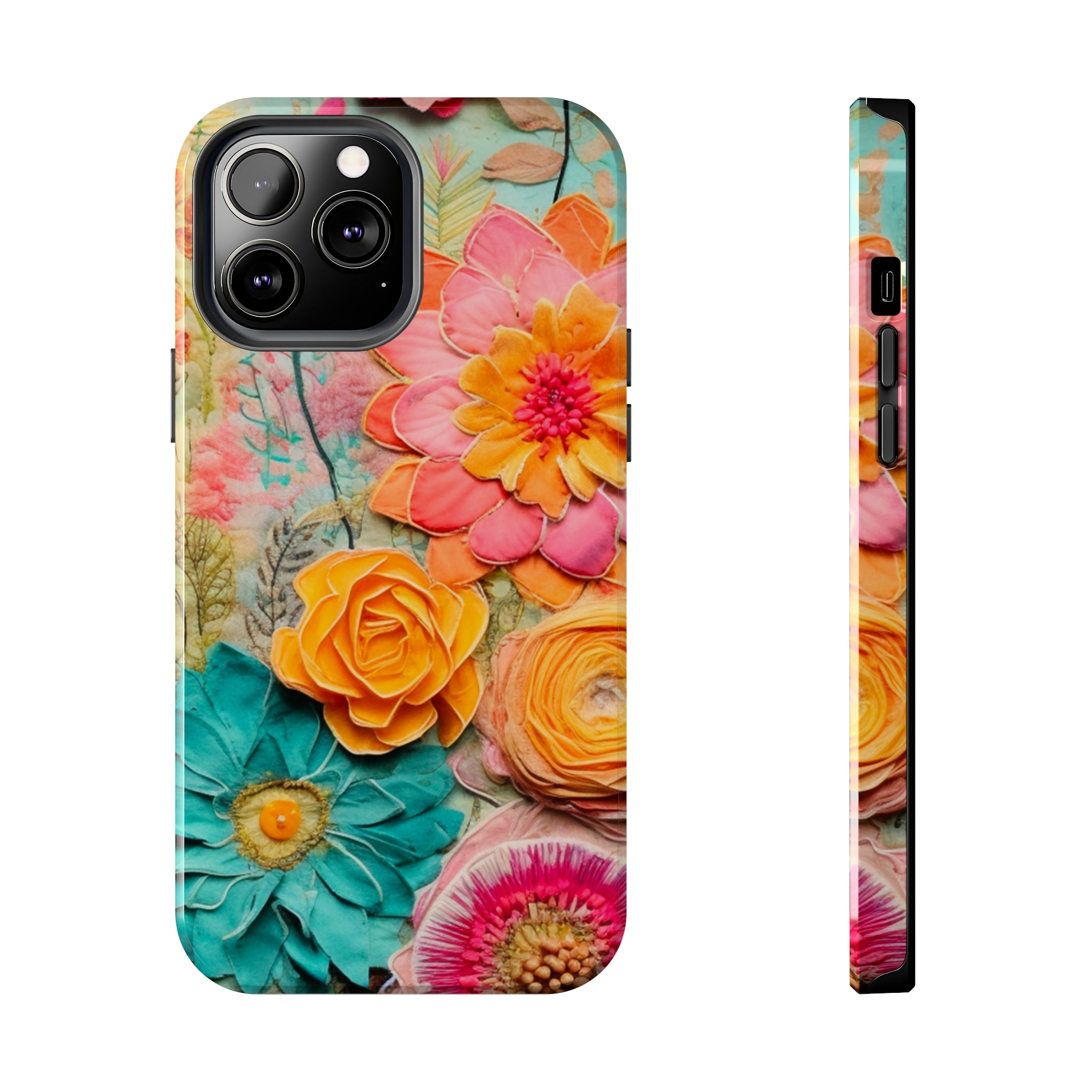 Boho Retro Floral Faux Pressed Flowers Smart Phone Tough Phone Cases - Mid Century Modern Gal