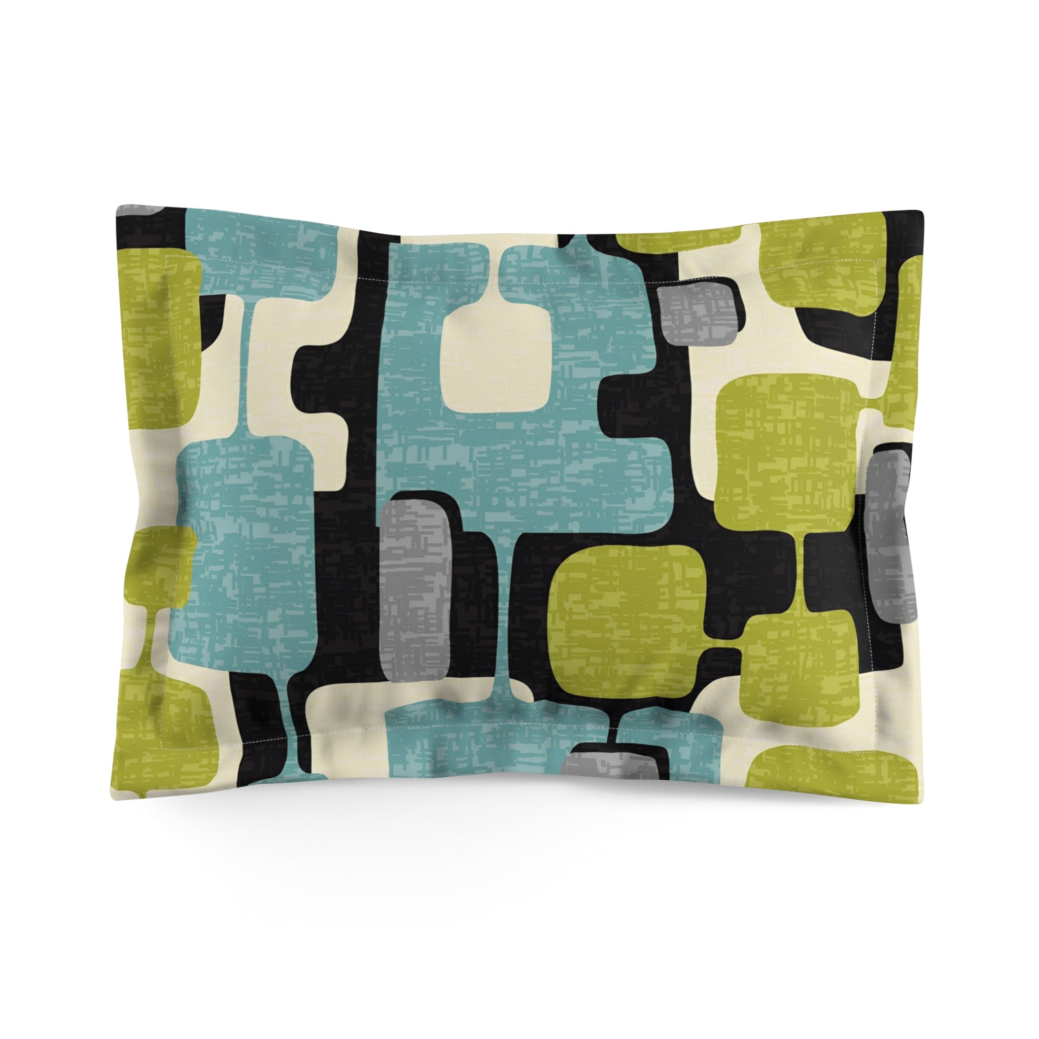 Geometric Mid Mod, Gray, Black Aqua Funky Pillow Shams - Mid Century Modern Gal